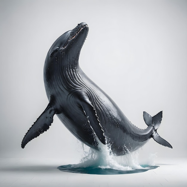Foto un delfín con una cuerda alrededor de su cuello está siendo rociado con agua