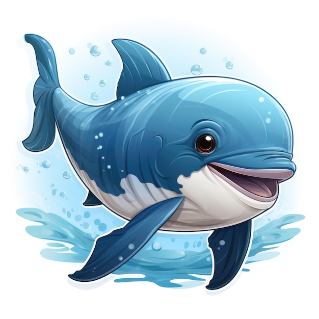 Un delfín de dibujos animados con una gran sonrisa en la cara