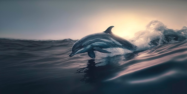 Delfín emergiendo del agua delfín en el océano