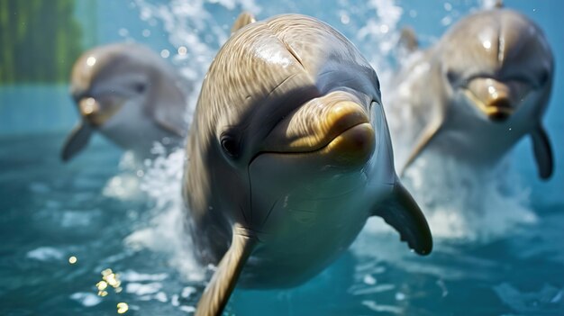 Delfin im Wasser Fisch im Ozean springt Glücklicher freundlicher Fisch