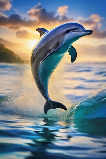 El delfín juguetón salta en medio de las olas del océano herramientas de IA generativas