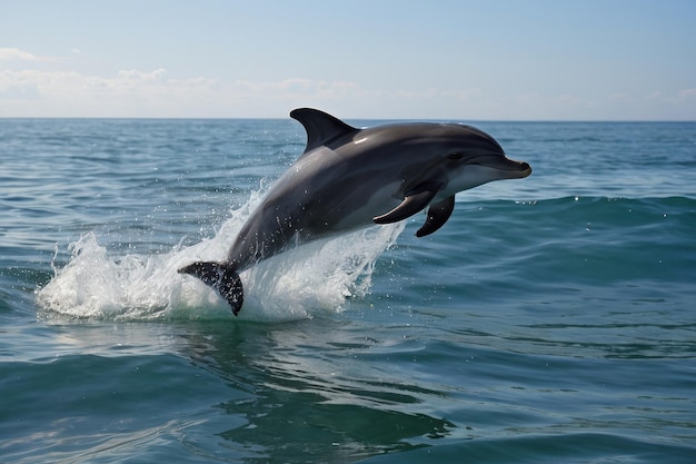 Un delfín juguetón saltando de las olas del mar