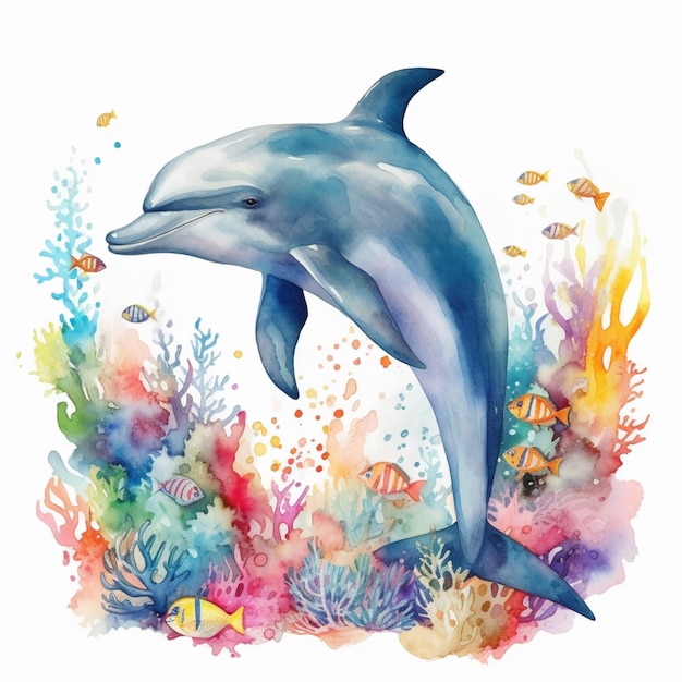 Delfín en la pintura de acuarela de jrr.