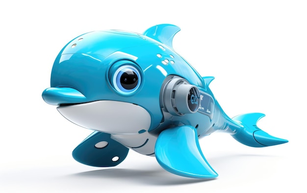 Un delfín robótico sobre un fondo blanco