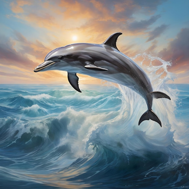 Delfín saltando del abrazo del océano