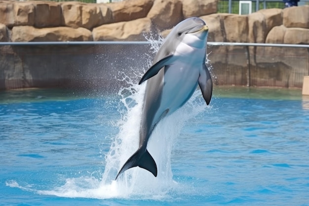 Un delfín saltando en el aire en medio de un salto