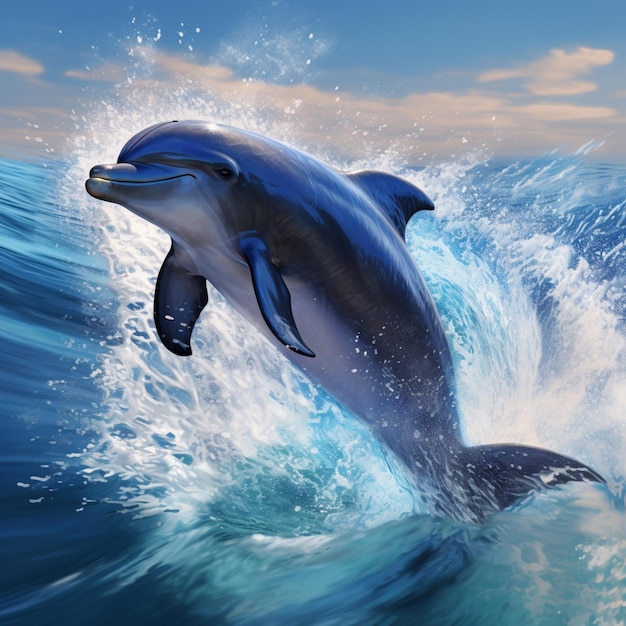 Foto delfín saltando fuera del agua generativo ai