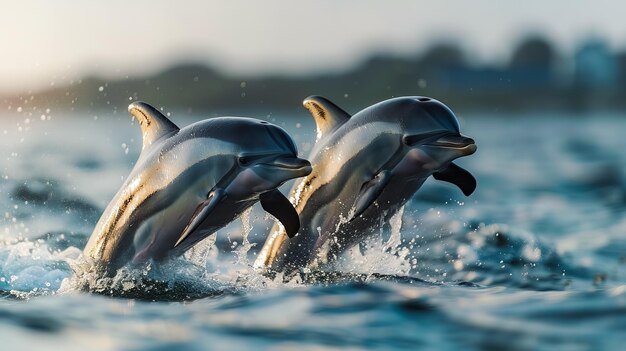 Foto delfin springt inmitten von wassertieren