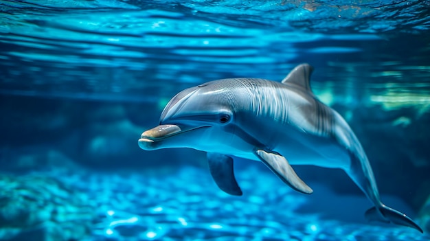 delfín sumergido en el agua con la parte superior del cuerpo y la cabeza visibles
