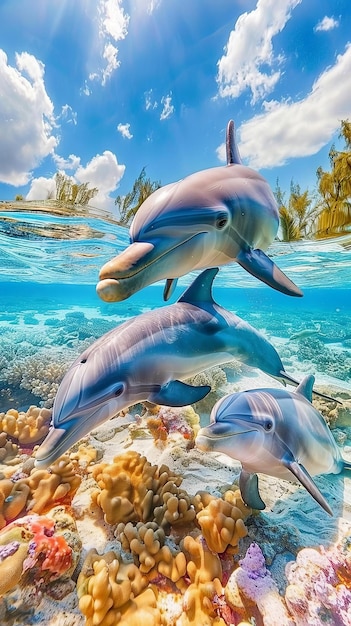 Delfines jugando en el mar