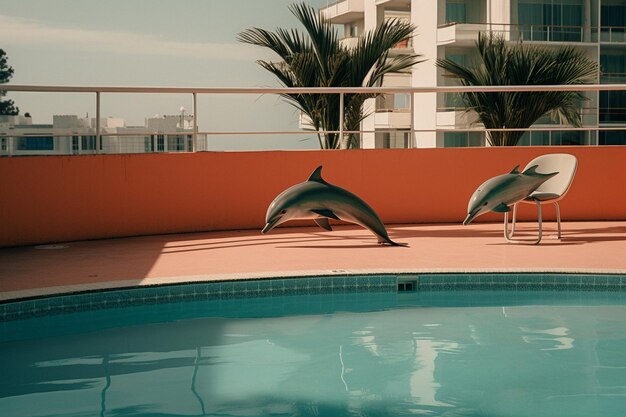 Delfines jugando en la piscina