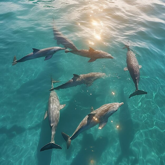 delfines nadando en un océano turquesa