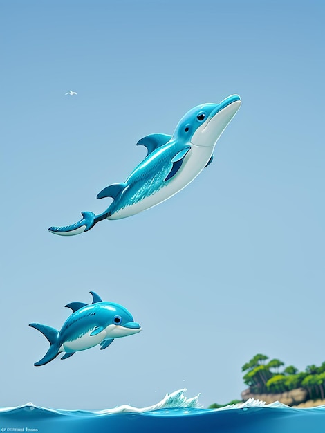 Foto delfines de nariz de botella realizando trucos conjunto de ilustraciones delfines azules lindos configurados para saltar delfines