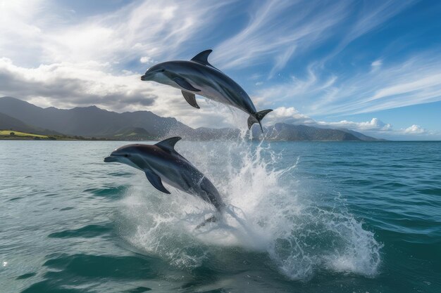 Foto los delfines retozando en aguas cristalinas bajo el sol generativo ia