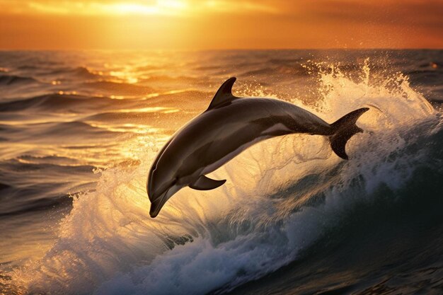 Delfines saltando al atardecer - foto #