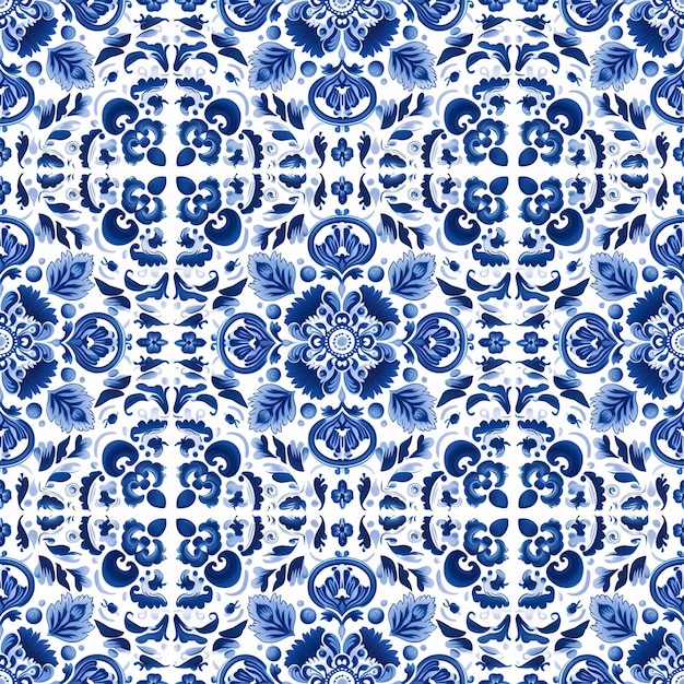 Delfter blaues holländisches nahtloses Muster. Florales blaues nahtloses Muster. Vintage holländisches Fliesendekor