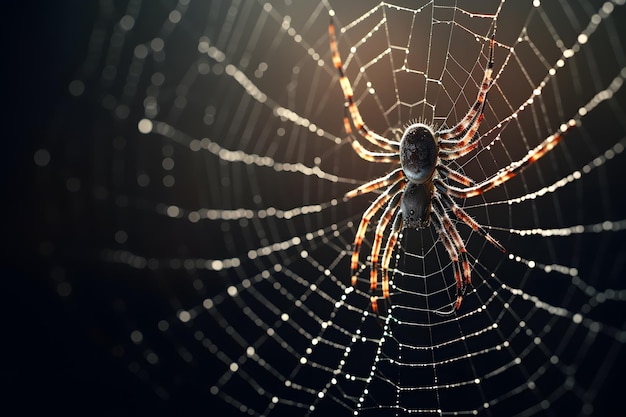 una delicada araña tejiendo una intrincada telaraña capturando la belleza de su intrincada estructura de seda