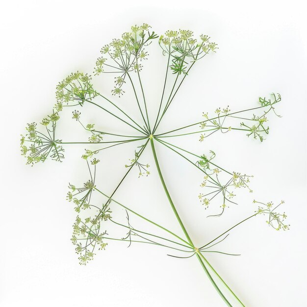 Foto la delicada belleza del eneldo en flor contra un telón de fondo blanco y limpio