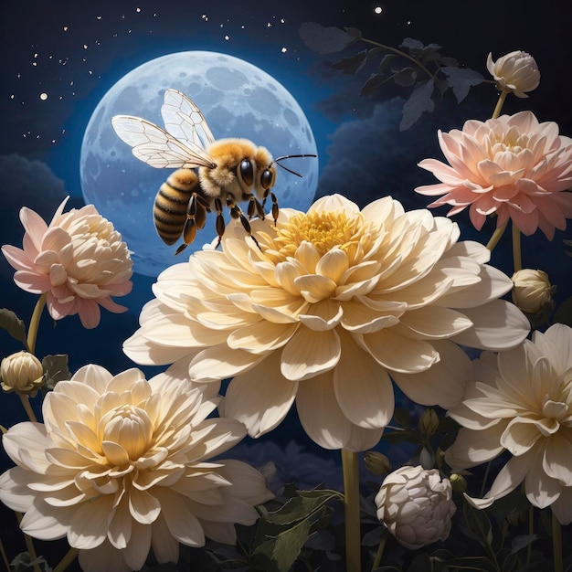 La delicada danza de la abeja y la dalia