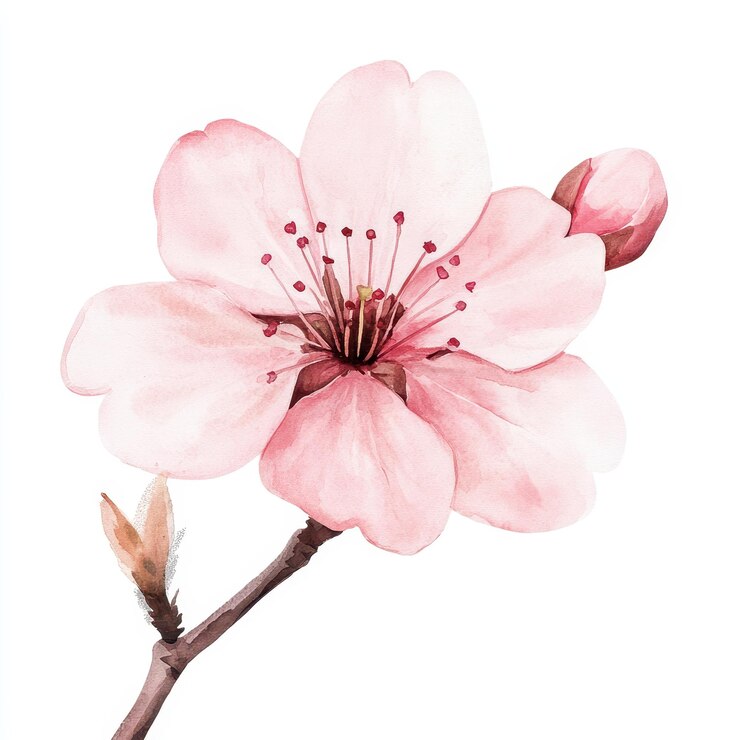 Delicada flor de cereza rosa Clipart elemento de flor de acuarela aislado sobre un fondo blanco