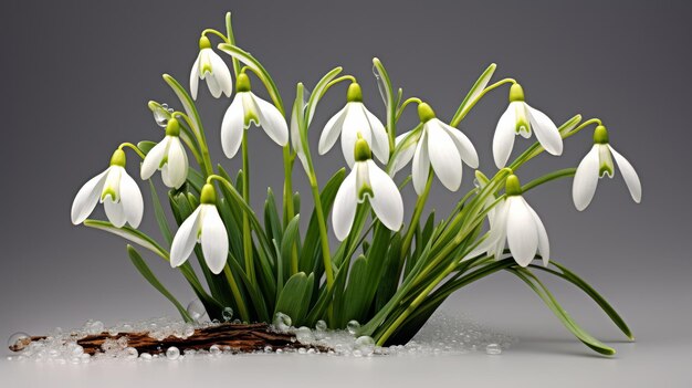 Delicada flor de la gota de nieve sobre un fondo blanco