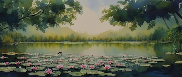 Delicada flor de loto en el estanque generativo ai.