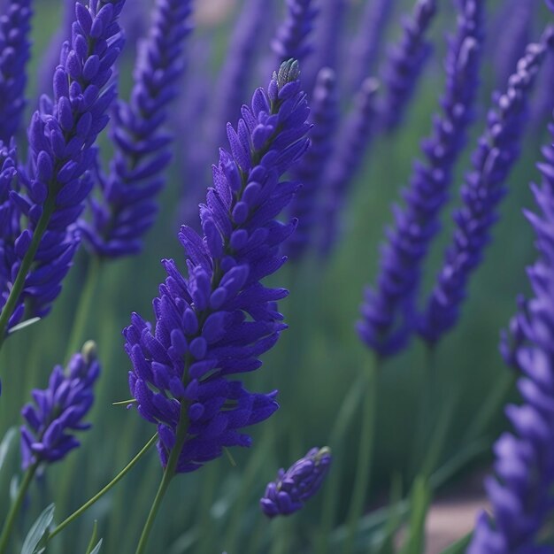 Delicada flor púrpura en un campo de lavanda perfumado