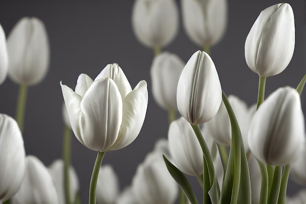 Delicada flor de tulipán blanco para regalo sobre fondo gris claro