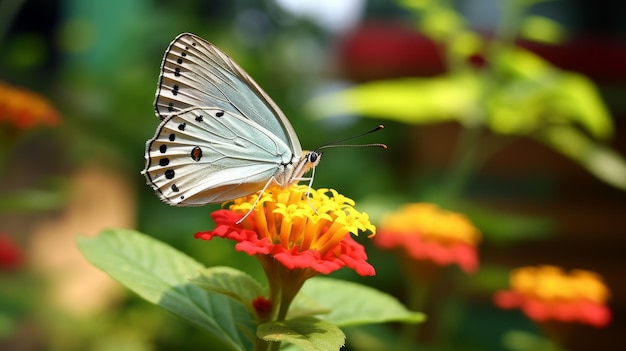 Delicada mariposa sobre una flor, un primer plano generado por IA