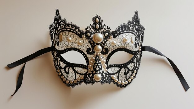 Delicada perla y encaje máscara de mascarada que ofrece una sensación de gracia y refinamiento generativo ai