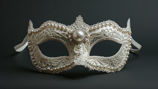 Delicada perla y encaje máscara de mascarada que ofrece una sensación de gracia y refinamiento generativo ai