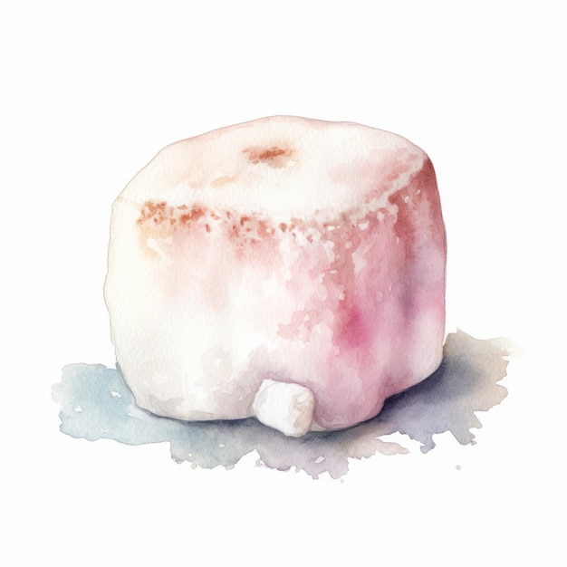 Foto delicada pintura em aquarela de um marshmallow com textura macia e fofa em branco gerado por ia