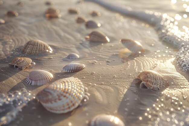 Delicadas conchas espalhadas pelas praias de areia