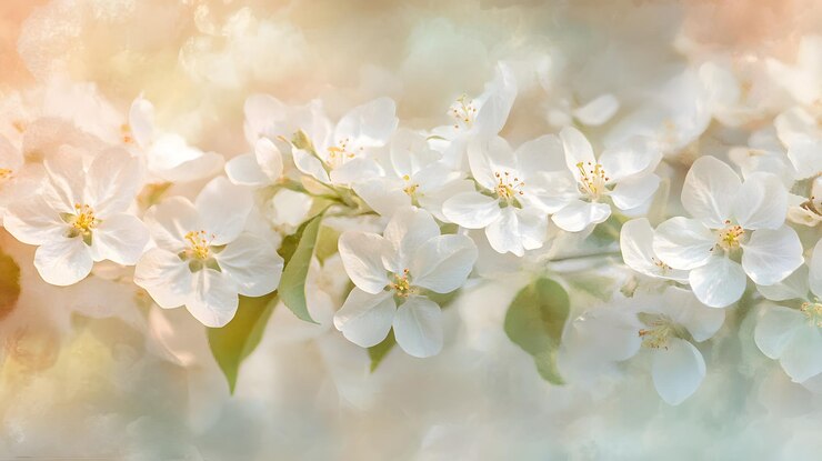 Delicadas flores blancas en un enfoque suave con un fondo sutil y borroso