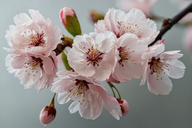 Delicadas flores de cerezo con gotas de rocío