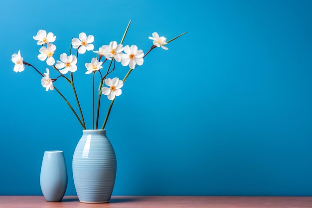 Delicadas flores de cor azul dispostas em um vaso de aga