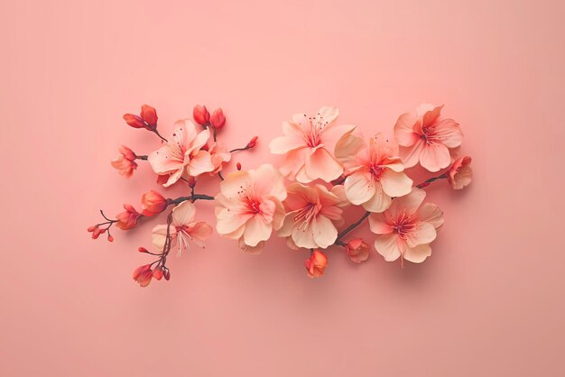 Delicadas flores de primavera sobre un fondo de melocotón rosado