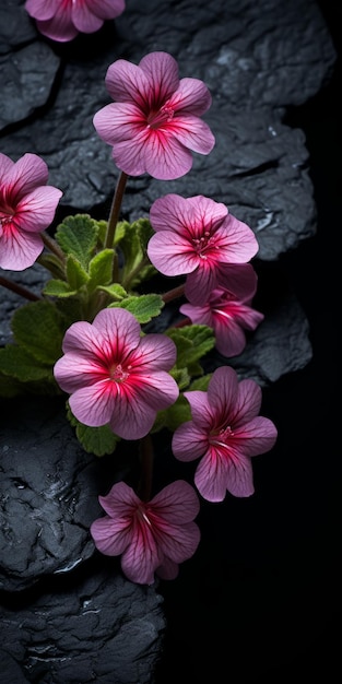 Delicadas flores rosadas que crecen en áreas oscuras Fotografía realista de chiaroscuro