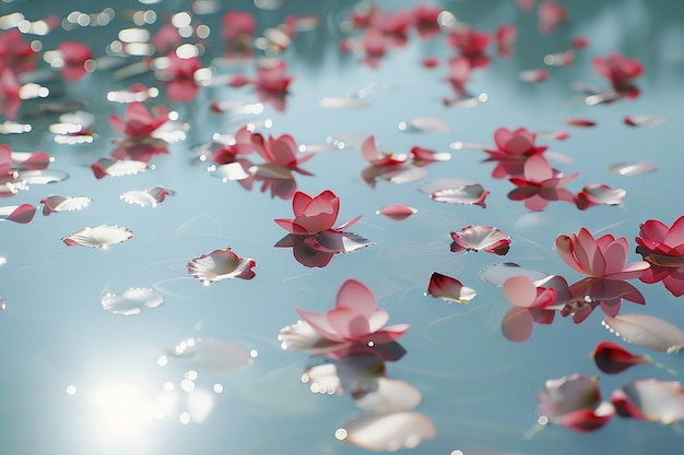Foto delicadas pétalas de flores flutuando em lagoas calmas