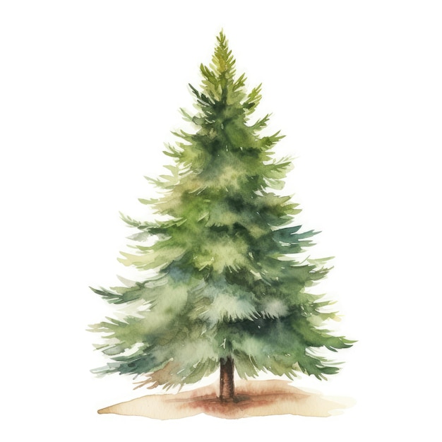 Delicado árbol de Navidad Pintura de acuarela Aislamiento cautivador sobre un lienzo blanco