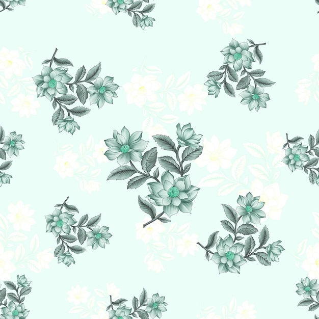 Delicado arreglo floral de teal para la impresión sin costuras