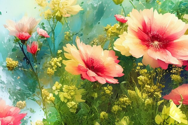 Delicado fondo de acuarela floral con flores en colores pastel