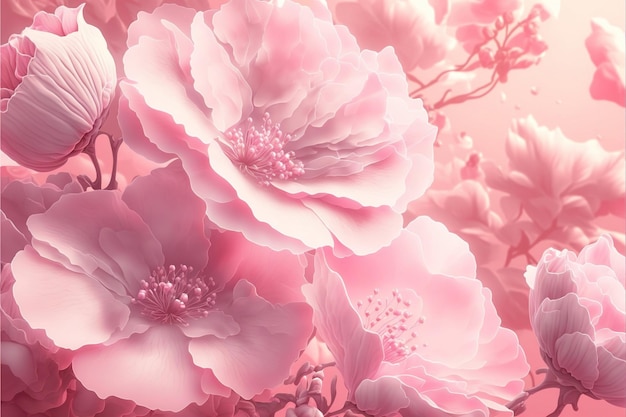 Delicado fundo romântico rosa pastel com lindas flores Cenário de casamento abstrato Ai gerado