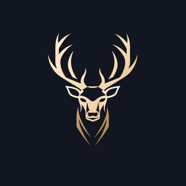 Delicado logotipo de cabeza de ciervo con cuernos dorados en fondo negro