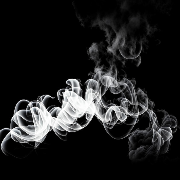 Foto delicado movimiento de humo de cigarrillo blanco sobre un fondo negro