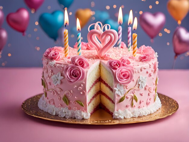 Delicado pastel de cumpleaños en colores pastel