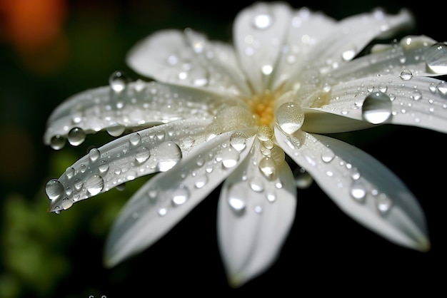 Un delicado pétalo de flor cubierto de gotas de rocío que muestra la IA generativa