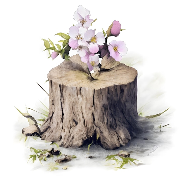 Delicado tronco de árbol flor clipart descarga digital para decoración de artesanías de arte