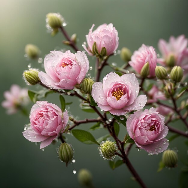 Delicados capullos de flores con gotas de rocío Nature's Morning Elegance