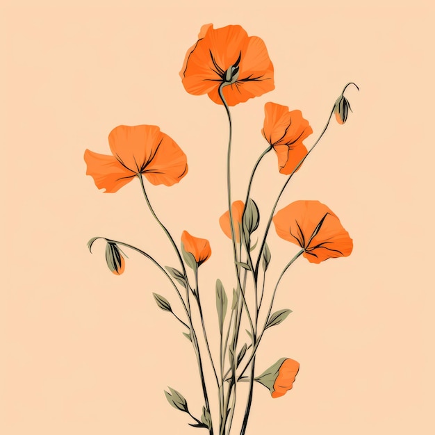 Delicados estudios florales Ilustración vectorial de amapolas de naranja